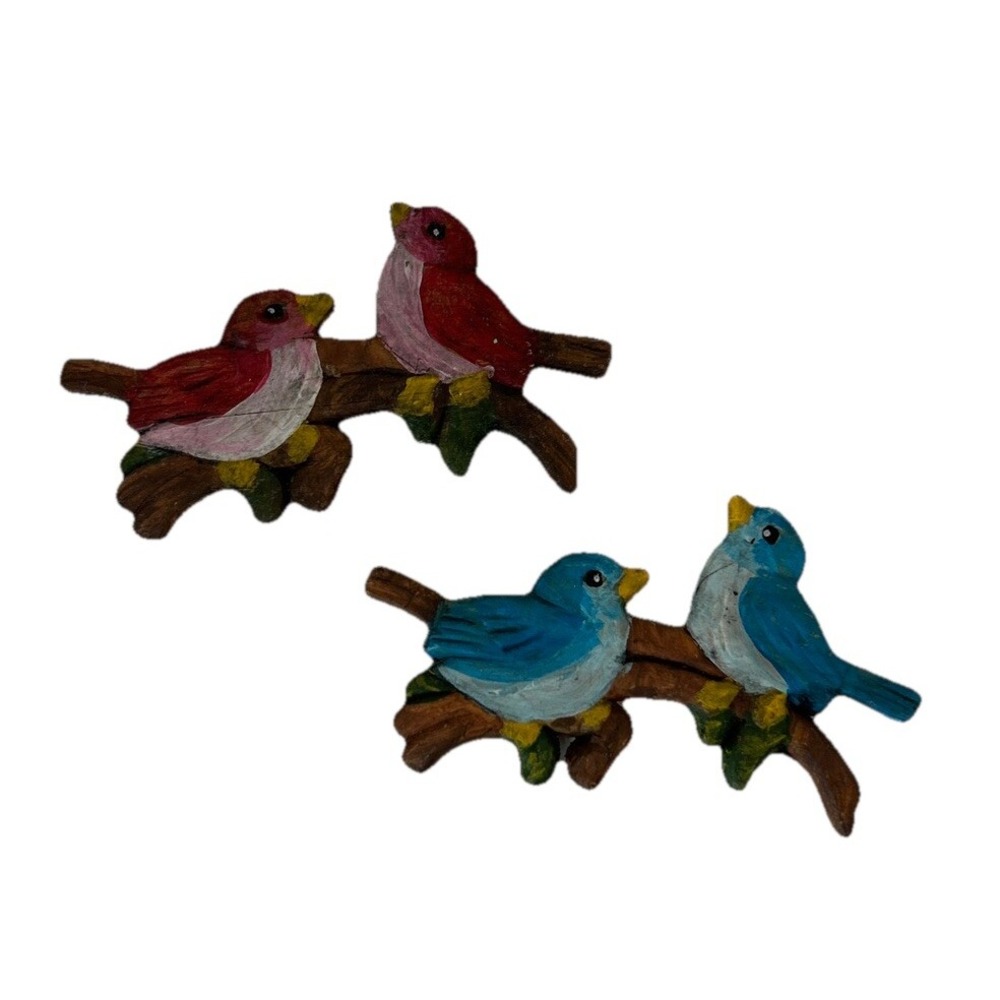 Blue Bird Red Bird Refridgerator Wildlife Magnets Wood Hand painted